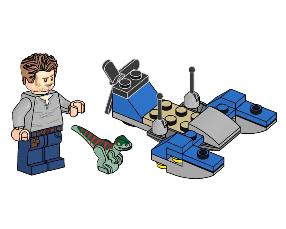 LEGO sættet Owen with Swamp Speeder and Raptor