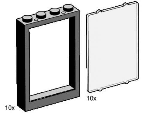 LEGO sættet 1 x 4 x 5 Black Window Frames with Clear Panes