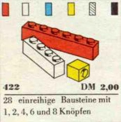 LEGO sættet 1 x 1, 1 x 2, 1 x 4, 1 x 6, 1 x 8 Bricks