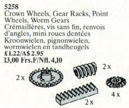 LEGO sættet Crown Wheels, Gear Racks, Point Wheels, Worm Gears