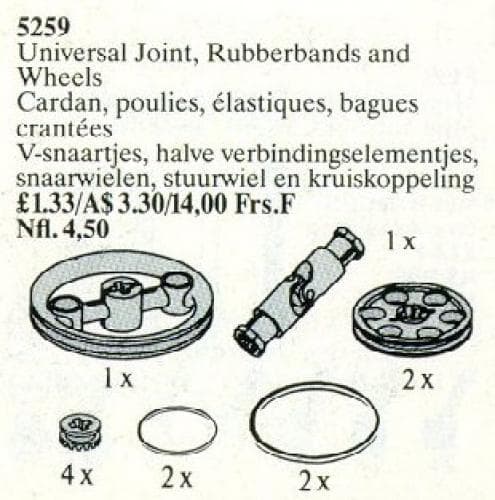 LEGO sættet Universal Joint, Rubber Bands, and Wheels