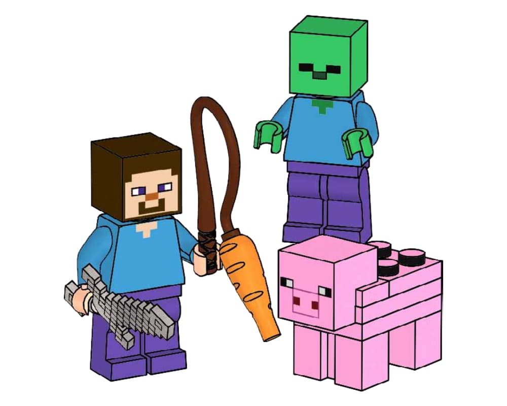 LEGO sættet Steve, Zombie and Pig