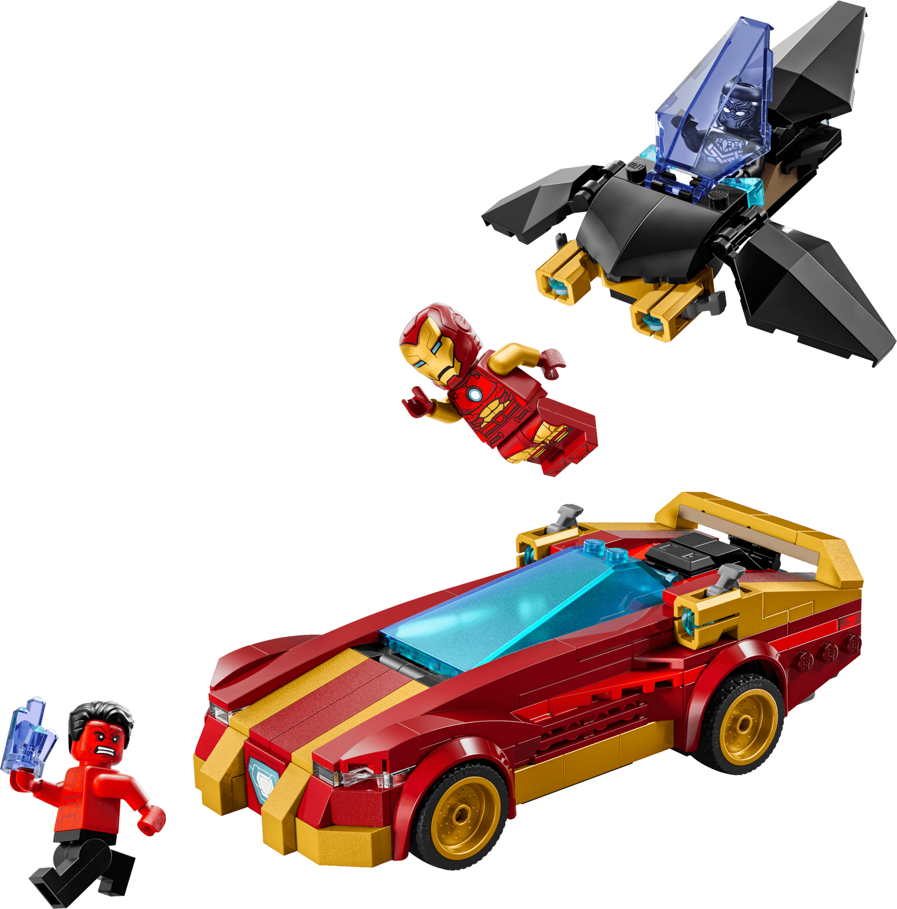 LEGO sættet Iron Man Car & Black Panther vs. Red Hulk