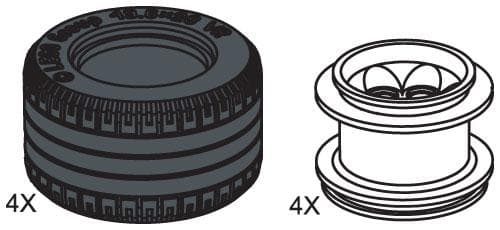 LEGO sættet Large Lawn Tire & Hub (4 tires 4 hubs)