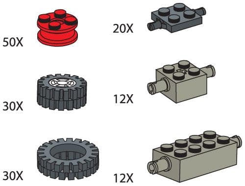 LEGO sættet Wheels (Tires hubs axle plates and bricks)