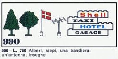 LEGO sættet Trees and Signs (1971 version with granulated trees and 4 bricks)