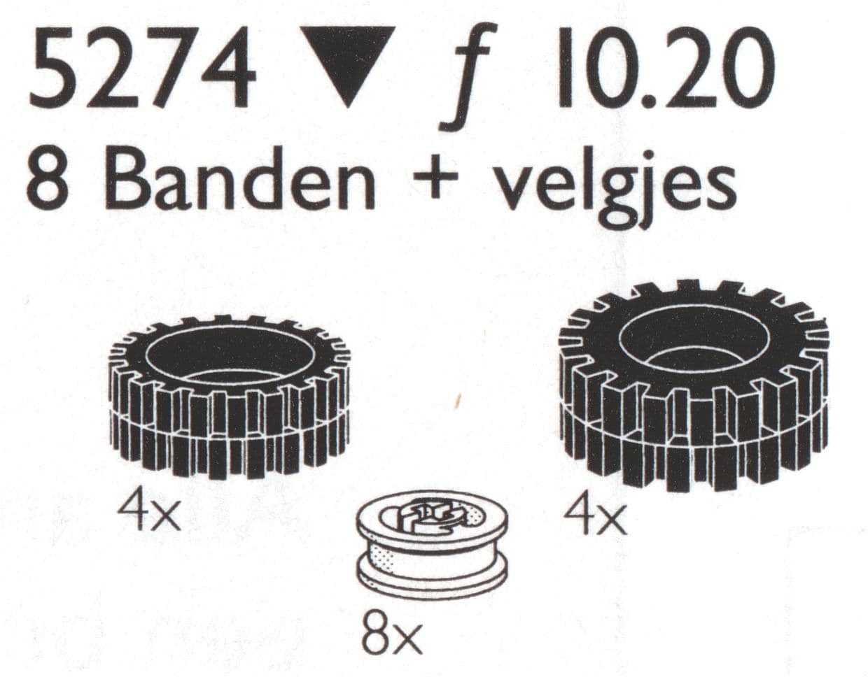 LEGO sættet 8 Tires / Tyres (4x24, 4x 30 mm) w/hubs