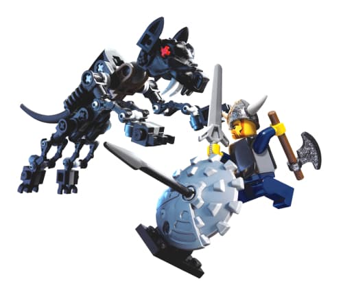 LEGO sættet Viking Warrior challenges the Fenris Wolf